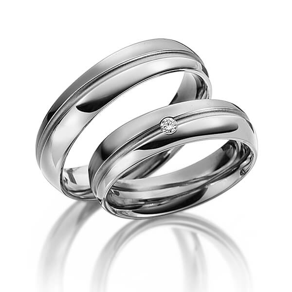 Set Klassieke trouwringen in grijsgoud 14 kt. met in totaal 0,03 ct. Briljant tw/si van Eternal Touch