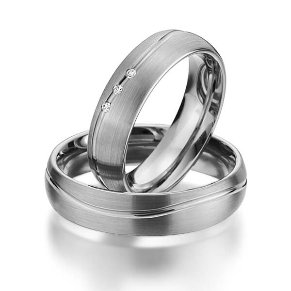 Set Klassieke trouwringen in grijsgoud 14 kt. met in totaal 0,03 ct. Briljant tw/si van Eternal Touch