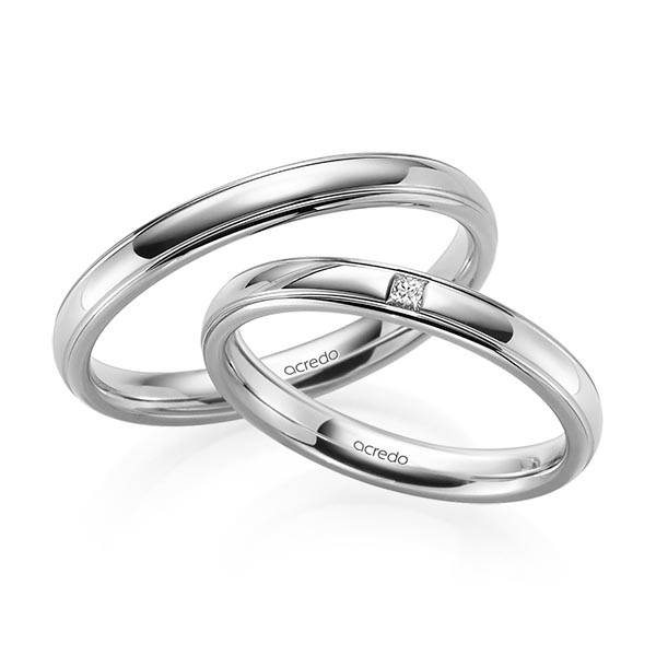 Set Klassieke trouwringen in grijsgoud 14 kt. met in totaal 0,03 ct. Princess-Diamant tw/si van acredo