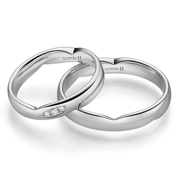 Set Klassieke trouwringen in grijsgoud 14 kt. met in totaal 0,045 ct. Briljant tw/si van acredo