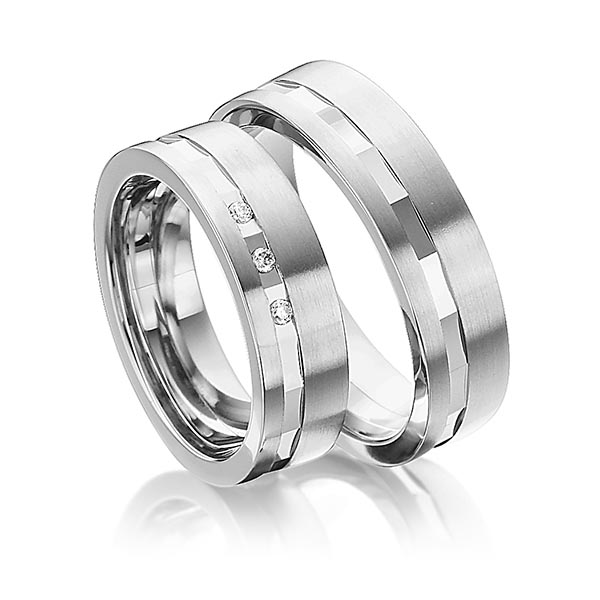 Set Klassieke trouwringen in grijsgoud 14 kt. met in totaal 0,045 ct. Briljant tw/si van Eternal Touch