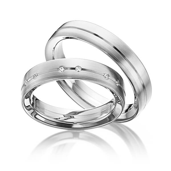 Set Klassieke trouwringen in grijsgoud 14 kt. met in totaal 0,048 ct. Briljant tw/si van Eternal Touch