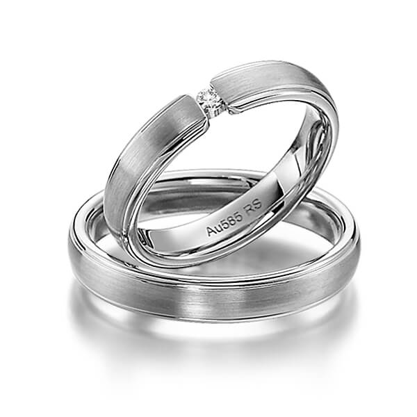 Set Klassieke trouwringen in grijsgoud 14 kt. met in totaal 0,04 ct. Briljant tw/si van acredo - S-1133-5