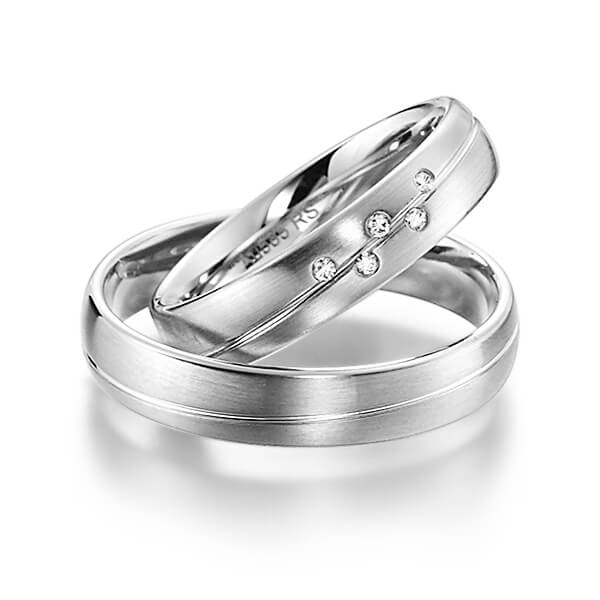 Set Klassieke trouwringen in grijsgoud 14 kt. met in totaal 0,04 ct. Briljant tw/si van acredo - S-1143-11