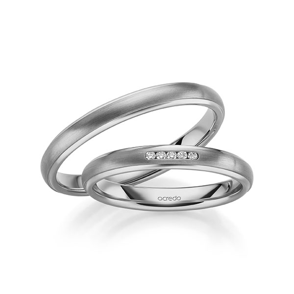 Set Klassieke trouwringen in grijsgoud 14 kt. met in totaal 0,04 ct. Briljant tw/si van acredo - S-1256-3