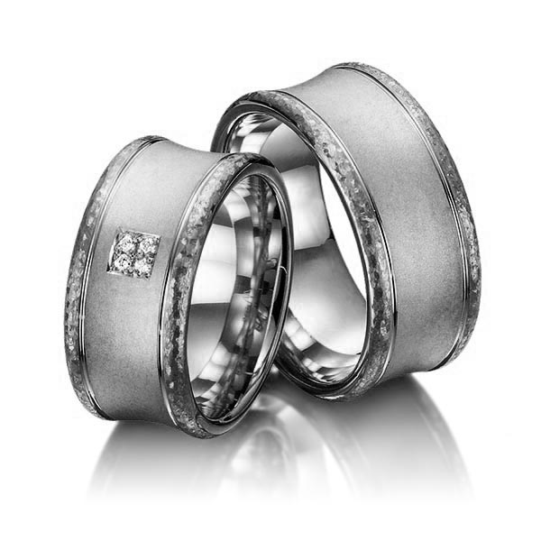 Set Klassieke trouwringen in grijsgoud 14 kt. met in totaal 0,04 ct. Briljant tw/si van Merii