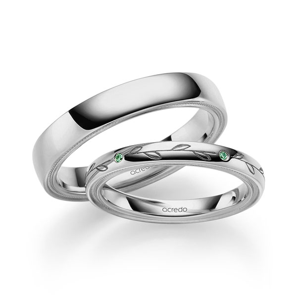 Set Klassieke trouwringen in grijsgoud 14 kt. met in totaal 0,04 ct. Briljant van acredo