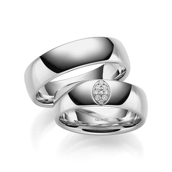 Set klassieke trouwringen in grijsgoud 14 kt. met in totaal 0,057 ct. Briljant tw/si van acredo - A-2005-2