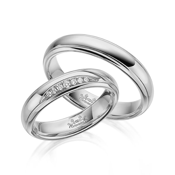 Set Klassieke trouwringen in grijsgoud 14 kt. met in totaal 0,059 ct. Briljant tw/si van Steinberg