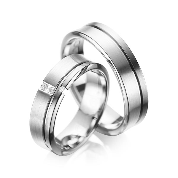 Set Klassieke trouwringen in grijsgoud 14 kt. met in totaal 0,05 ct. Briljant tw/si van acredo - A-1088-2