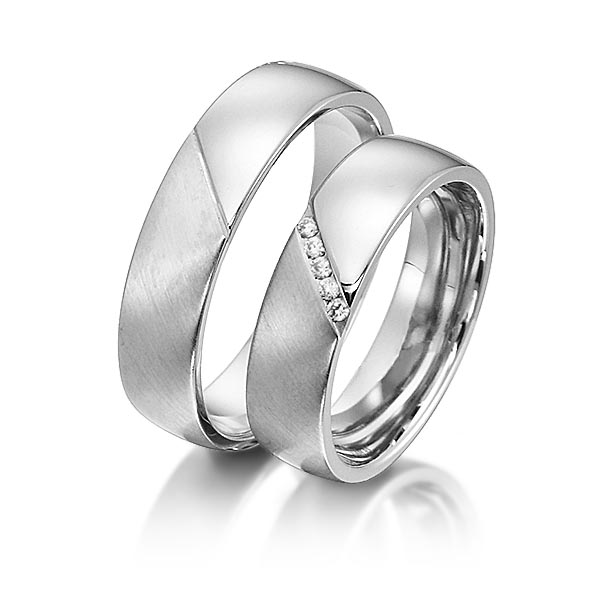 Set Klassieke trouwringen in grijsgoud 14 kt. met in totaal 0,05 ct. Briljant tw/si van acredo - S-1148-12