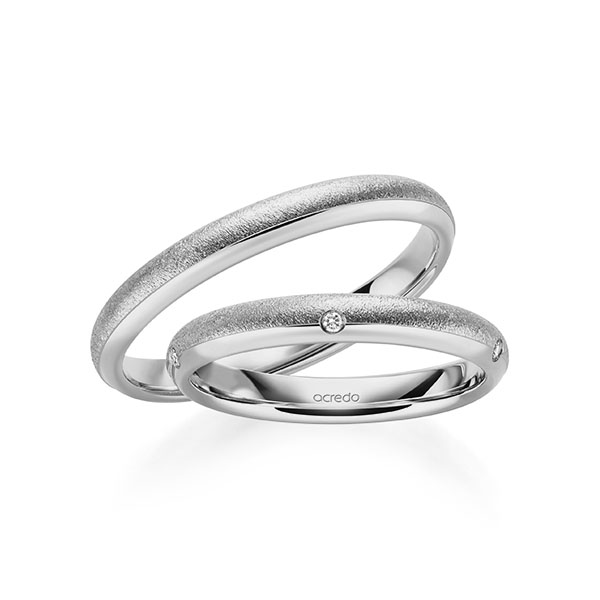 Set Klassieke trouwringen in grijsgoud 14 kt. met in totaal 0,05 ct. Briljant tw/si van acredo