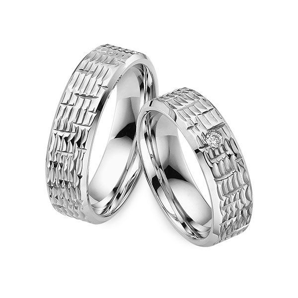 Set Klassieke trouwringen in grijsgoud 14 kt. met in totaal 0,05 ct. Briljant tw/si van Eternal Touch