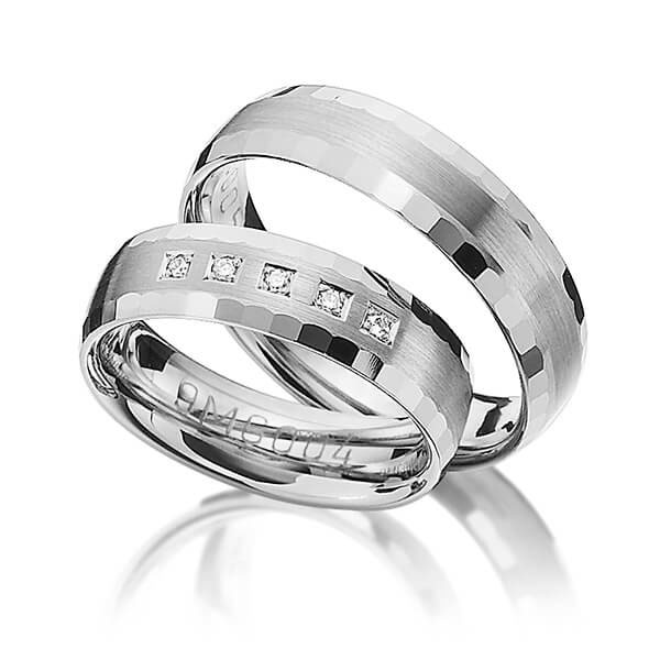 Set Klassieke trouwringen in grijsgoud 14 kt. met in totaal 0,05 ct. Briljant tw/si van Merii