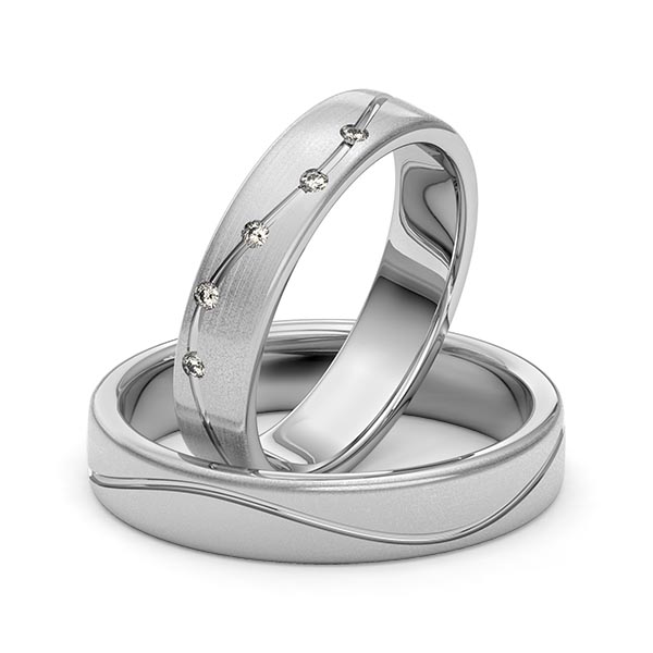 Set Klassieke trouwringen in grijsgoud 14 kt. met in totaal 0,05 ct. Briljant tw/si van Merii - M-1270-5