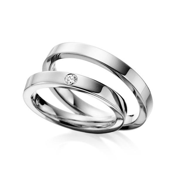 Set klassieke trouwringen in grijsgoud 14 kt. met in totaal 0,05 ct. Briljant tw/si van Steinberg - Q-1041-4