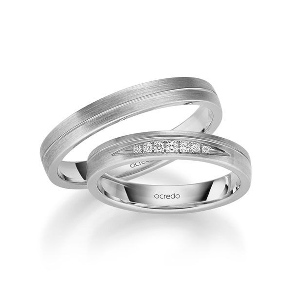Set Klassieke trouwringen in grijsgoud 14 kt. met in totaal 0,061 ct. Briljant tw/si van acredo