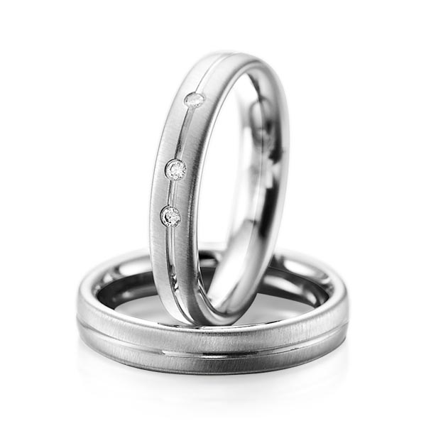 Set Klassieke trouwringen in grijsgoud 14 kt. met in totaal 0,06 ct. Briljant tw/si van acredo - A-1086-12