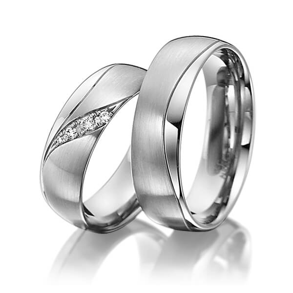 Set Klassieke trouwringen in grijsgoud 14 kt. met in totaal 0,06 ct. Briljant tw/si van acredo - A-3011-3 Set Klassieke trouwringen in grijsgoud 14 kt. met in totaal 0,06 ct. Briljant tw/si van acredo - A-3011-3