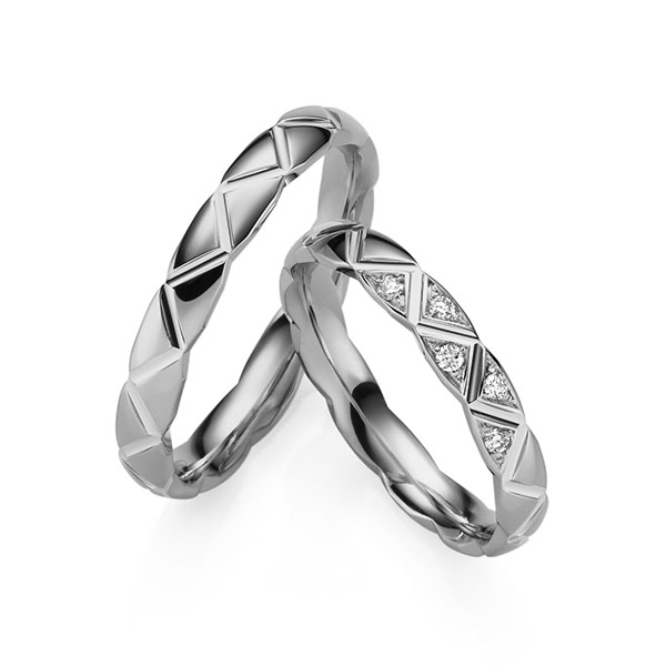 Set Klassieke trouwringen in grijsgoud 14 kt. met in totaal 0,075 ct. Briljant tw/si van Eternal Touch