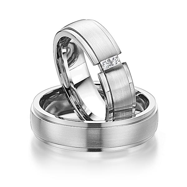 Set Klassieke trouwringen in grijsgoud 14 kt. met in totaal 0,08 ct. Princess-Diamant tw/si van Eternal Touch
