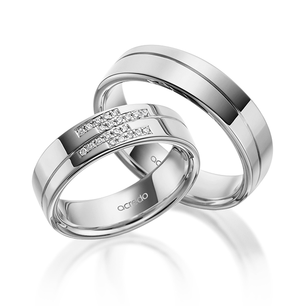 Set Klassieke trouwringen in grijsgoud 14 kt. met in totaal 0,11 ct. Briljant tw/si van acredo - A-1976-2