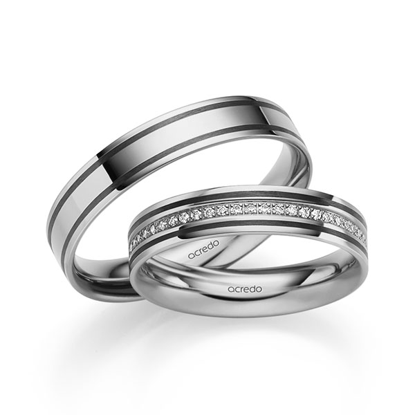 Set Klassieke trouwringen in grijsgoud 14 kt. met in totaal 0,135 ct. Briljant tw/si van acredo - S-1303-1