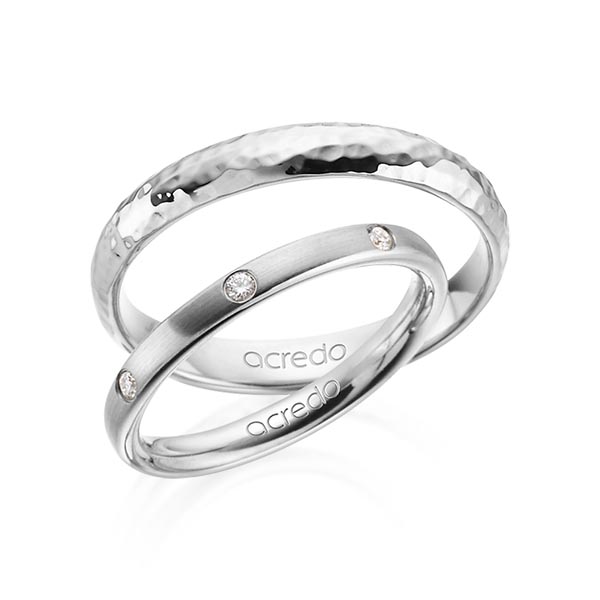 Set klassieke trouwringen in grijsgoud 14 kt. met in totaal 0,14 ct. Briljant tw/si van acredo - A-1363-11