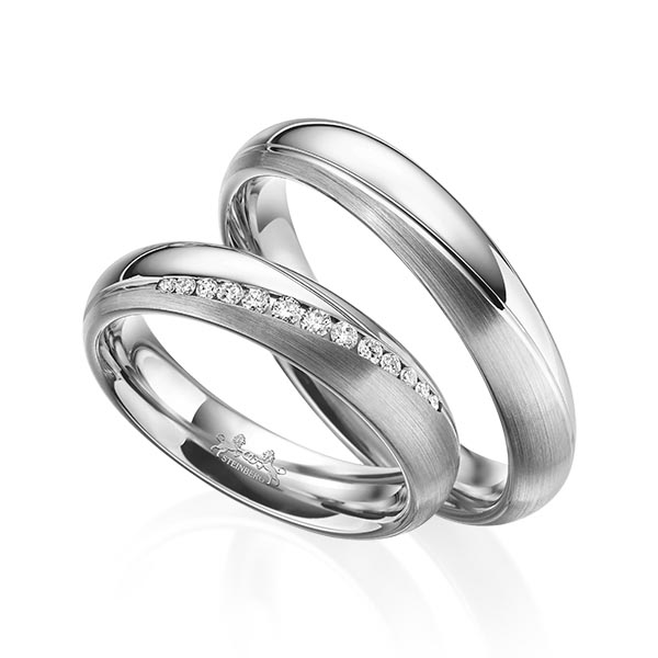 Set Klassieke trouwringen in grijsgoud 14 kt. met in totaal 0,14 ct. Briljant tw/si van Steinberg
