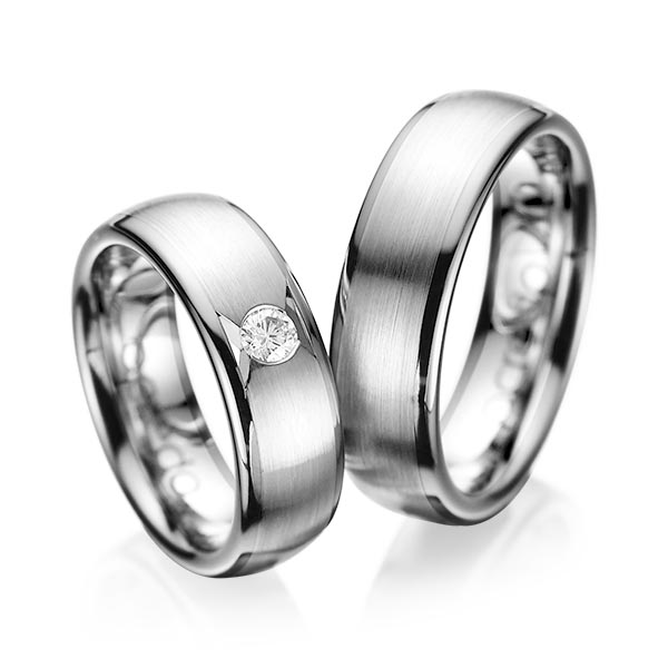 Set Klassieke trouwringen in grijsgoud 14 kt. met in totaal 0,15 ct. Briljant tw/si van acredo - A-1065-11