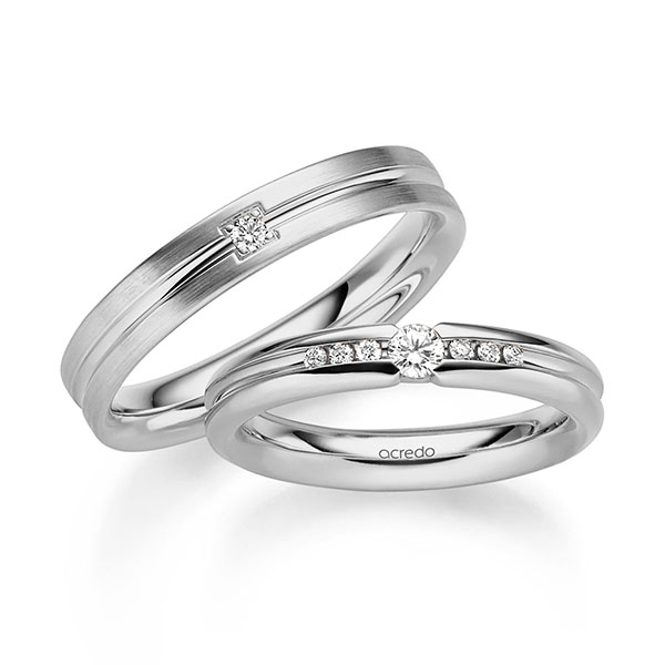 Set Klassieke trouwringen in grijsgoud 14 kt. met in totaal 0,19 ct. Briljant tw/si van acredo - S-1337-2