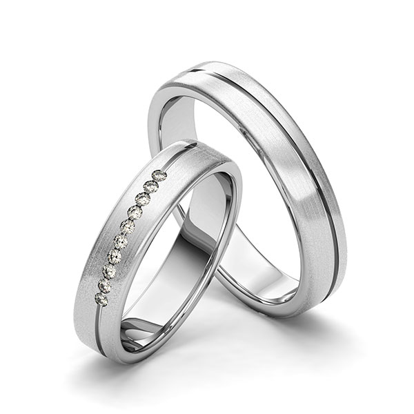 Set Klassieke trouwringen in grijsgoud 14 kt. met in totaal 0,1 ct. Briljant tw/si van Merii - M-1271-5