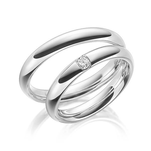 Set klassieke trouwringen in grijsgoud 14 kt. met in totaal 0,1 ct. Briljant tw/si van Steinberg - Q-1467-5