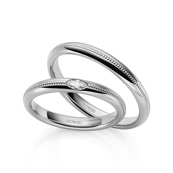 Set Klassieke trouwringen in grijsgoud 14 kt. met in totaal 0,1 ct. tw,vs van acredo