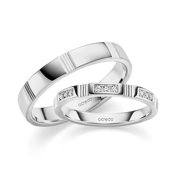 Set Klassieke trouwringen in grijsgoud 14 kt. met in totaal 0,21 ct. Briljant tw/si van acredo