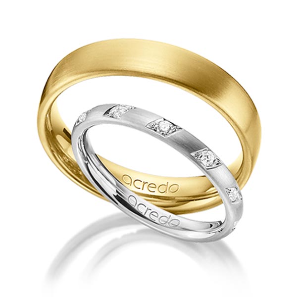 Set klassieke trouwringen in grijsgoud 14 kt. met in totaal 0,22 ct. Briljant tw/si van acredo - A-1366-10