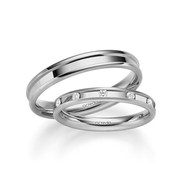 Set Klassieke trouwringen in grijsgoud 14 kt. met in totaal 0,22 ct. Briljant tw/si van acredo - A-2228-5 Set Klassieke trouwringen in grijsgoud 14 kt. met in totaal 0,22 ct. Briljant tw/si van acredo - A-2228-5