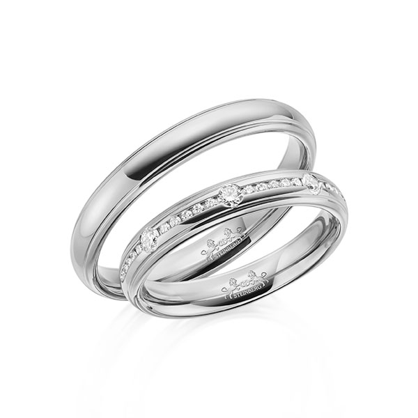 Set Klassieke trouwringen in grijsgoud 14 kt. met in totaal 0,22 ct. Briljant tw/si van Steinberg