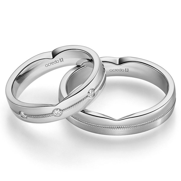 Set Klassieke trouwringen in grijsgoud 14 kt. met in totaal 0,24 ct. Briljant tw/si van acredo