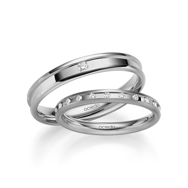 Set Klassieke trouwringen in grijsgoud 14 kt. met in totaal 0,26 ct. Briljant tw/si van acredo