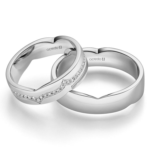 Set Klassieke trouwringen in grijsgoud 14 kt. met in totaal 0,27 ct. Briljant tw/si van acredo