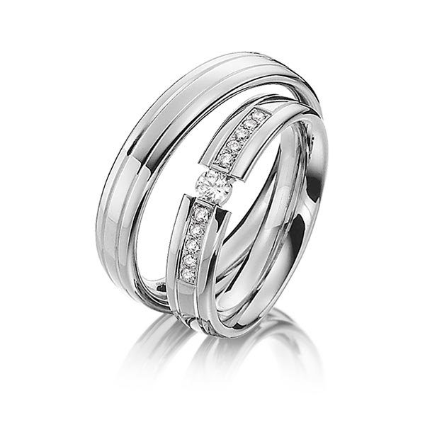 Set Klassieke trouwringen in grijsgoud 14 kt. met in totaal 0,2 ct. Briljant tw/si van Steinberg
