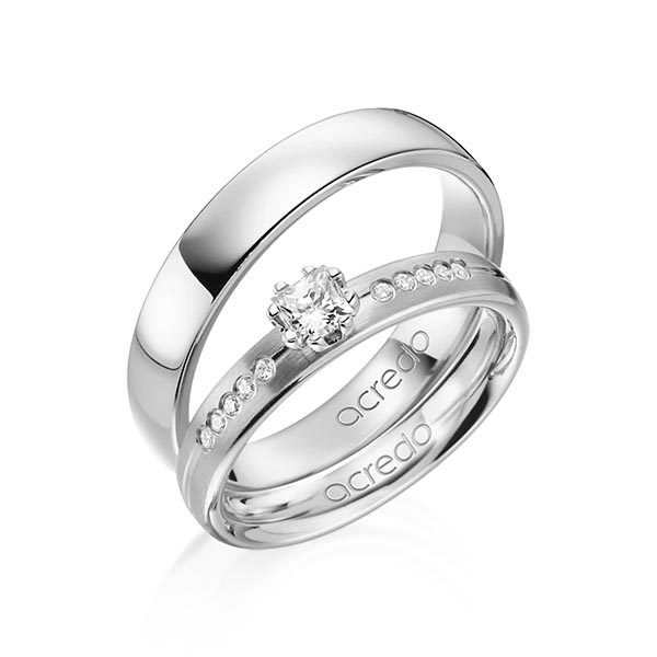 Set Klassieke trouwringen in grijsgoud 14 kt. met in totaal 0,33 ct. Princess-Diamant & Briljant tw/si van acredo - A-1367-5