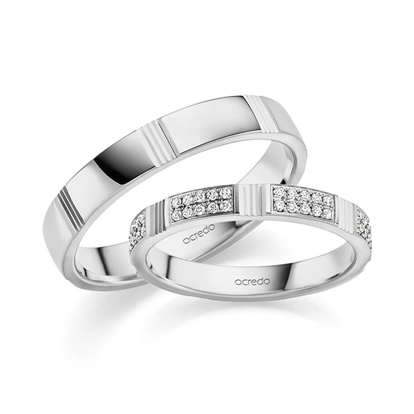 Set Klassieke trouwringen in grijsgoud 14 kt. met in totaal 0,35 ct. Briljant tw/si van acredo