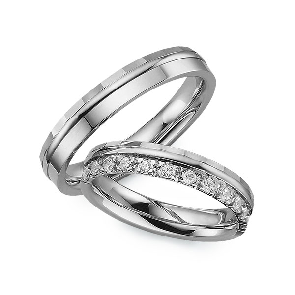 Set Klassieke trouwringen in grijsgoud 14 kt. met in totaal 0,3 ct. Briljant tw,vs van Eternal Touch