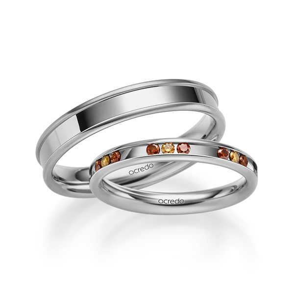 Set Klassieke trouwringen in grijsgoud 14 kt. met in totaal 0,42 ct. Briljant Cognac Red Cherry van acredo - A-2226-5 Set Klassieke trouwringen in grijsgoud 14 kt. met in totaal 0,42 ct. Briljant Cognac Red Cherry van acredo - A-2226-5
