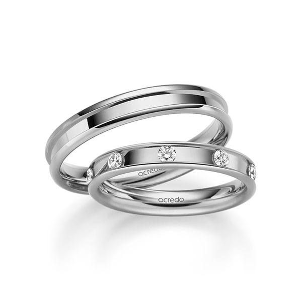 Set Klassieke trouwringen in grijsgoud 14 kt. met in totaal 0,45 ct. Briljant tw,vs van acredo