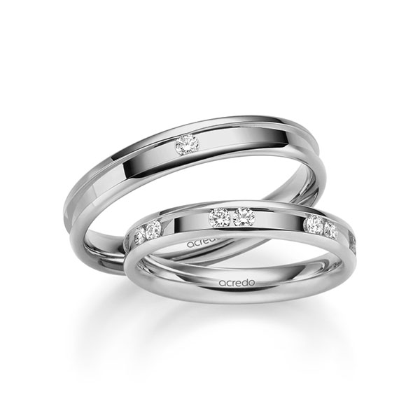 Set Klassieke trouwringen in grijsgoud 14 kt. met in totaal 0,45 ct. Briljant tw/si van acredo - A-2230-5 Set Klassieke trouwringen in grijsgoud 14 kt. met in totaal 0,45 ct. Briljant tw/si van acredo - A-2230-5