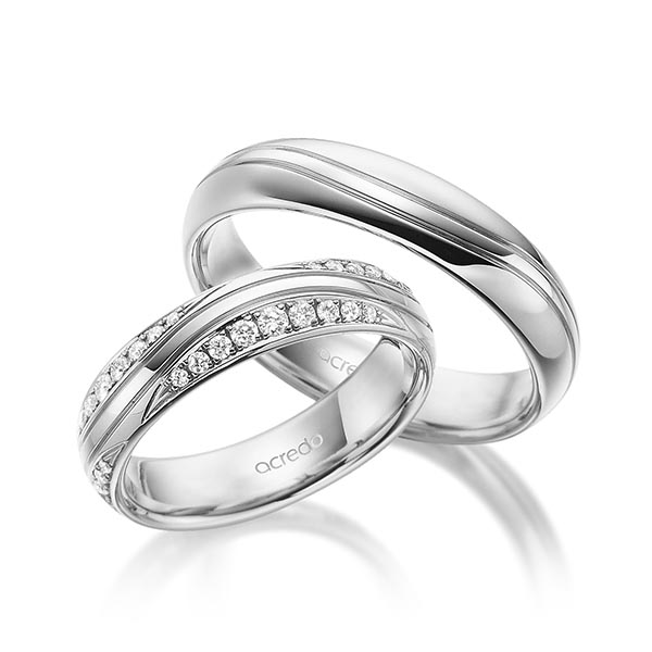 Set Klassieke trouwringen in grijsgoud 14 kt. met in totaal 0,576 ct. Briljant tw/si van acredo