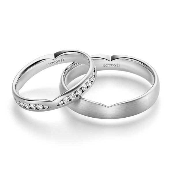Set Klassieke trouwringen in grijsgoud 14 kt. met in totaal 0,624 ct. Briljant tw/si van acredo